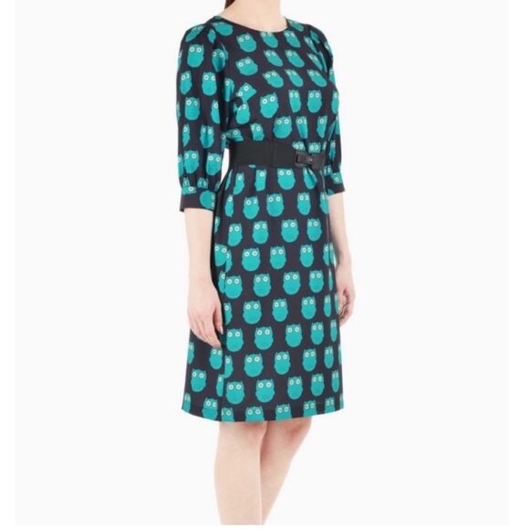 eshakti Dresses & Skirts - eShakti- Navy Blue with Teal Owl All Over Novelty Print Dress Size Medium/8